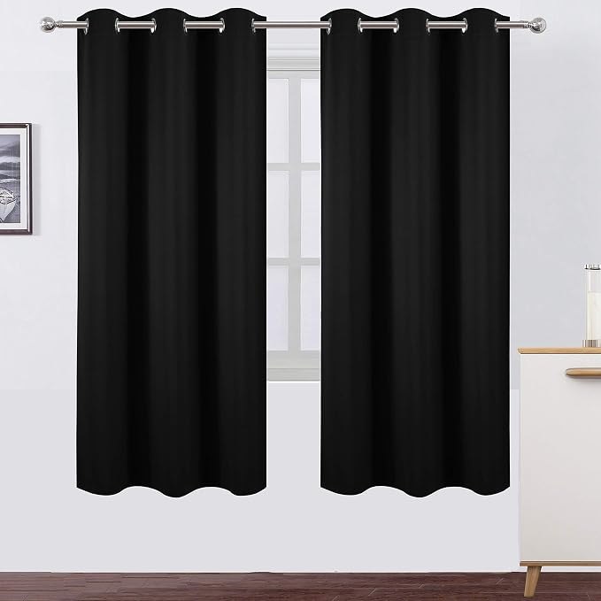 Black Thermal Blackout Curtains/42 x 72 Inch/Set of 2 Panels Room Darkening by Lemomo