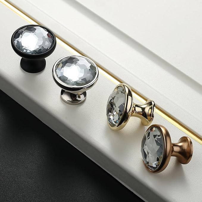 Asidrama Matte Black Kitchen Cabinet Knobs - 10 Pack Clear Crystal Drawer Knobs for Dresser and Cabinet Hardware