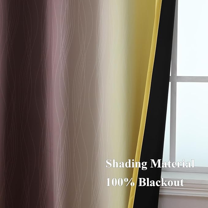 Brown and Yellow Blackout Curtains 52Wx72L Inch 2 Panels | Thermal Insulated - Image 5