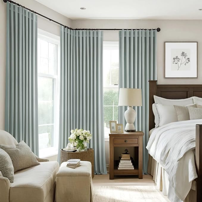 MIULEE Velvet Curtains 52x108 inches 2 Panels Misty Blue Blackout Curtains | - Image 7