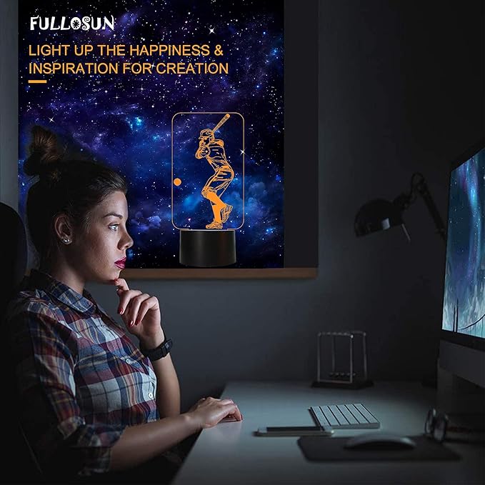 FULLOSUN Baseball 3D Night Light, Sport Gifts Bedside Lamp for Xmas Holiday Birthday Gifts for Baseball Fan with Remote Control 16 Colors Changing + 4 Changing Mode + Dim Function