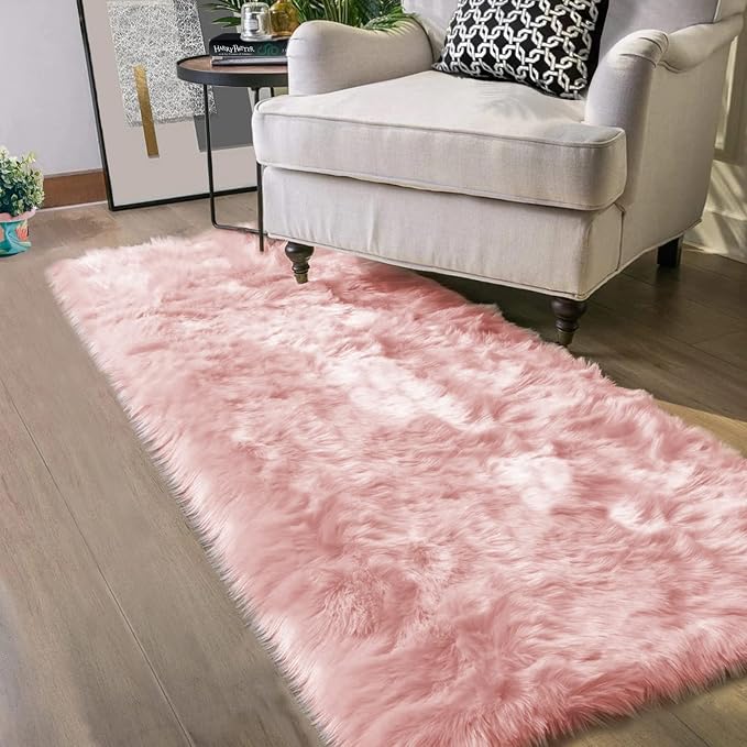 Latepis Pink Runner Faux Sheepskin Fur Rugs 2X5 Fluffy Rug - Image 7