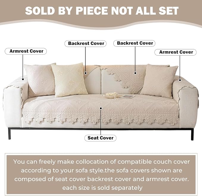 Cotton Quilted Dog Couch Cover for Sofa Farmhouse Rustic Embroidery Sectional - Image 2