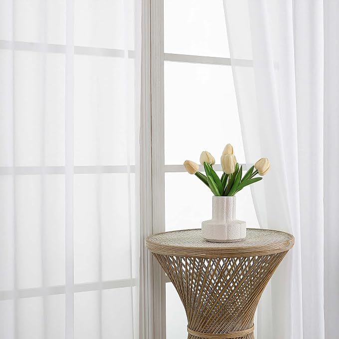 White Sheer Curtains 63 Inches Long 2 Panels Set, Light Filtering Sheer Curtains - Image 3