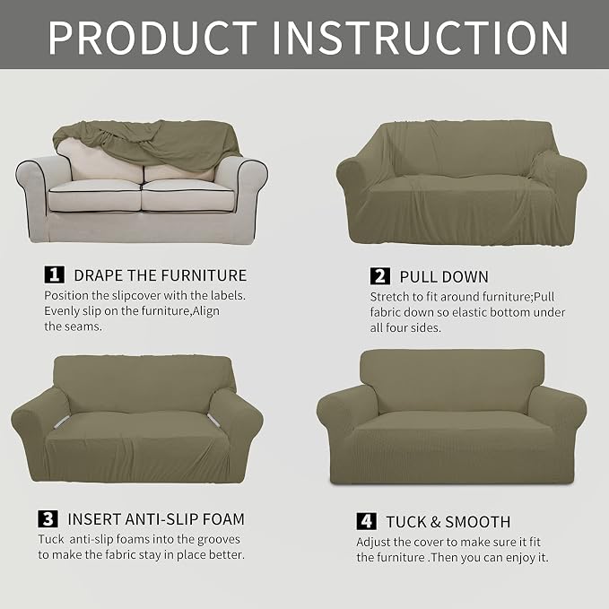 Easy-Going Stretch Loveseat Couch Covers Washable Khaki | 1-Piece Loveseat - Image 5