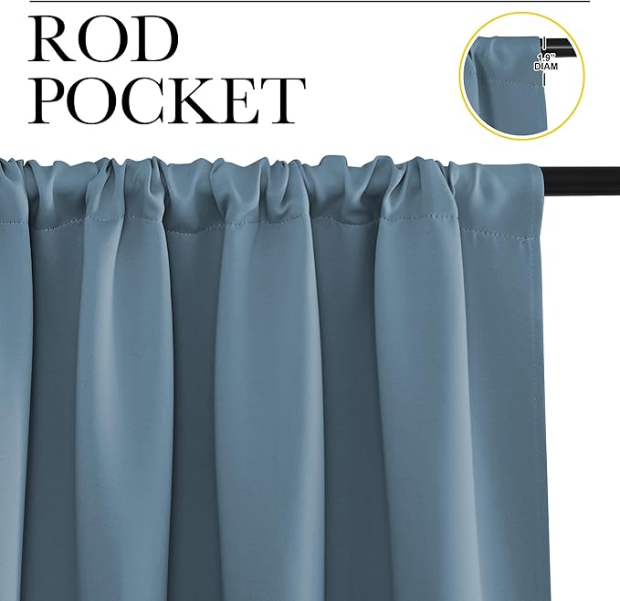 NICETOWN Kitchen Curtains, Short Blackout Curtains & Drapes, Smoky Blue - Image 2