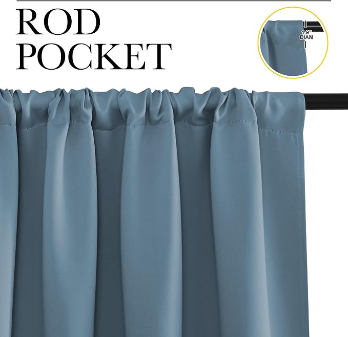 NICETOWN Kitchen Curtains, Short Blackout Drapes, Smoky Blue, 34 in x 45 in - Image 2