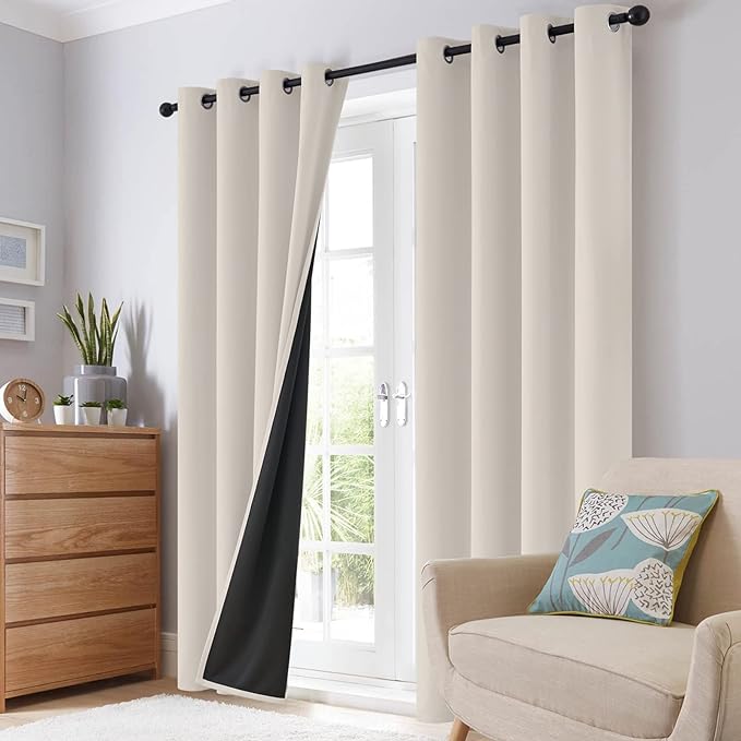 SimpleHome Cream 100% Blackout Curtains Room Darkening Living Room 63 Inch | - Image 8