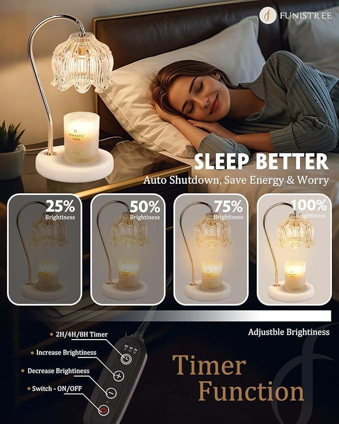Candle Warmer Lamp with Timer & Dimmable, Adjustable Height Christmas Candle Warming Lamp Gift, Birthday Gifts for Women Mom, House Warming Gifts New Home Marble Base Wax Melt Warmer for Jar Candles