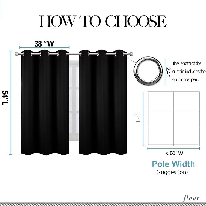 Black Blackout Curtains/38 x 54 Inch/Set of Two Panels Grommet Living Room - Image 6