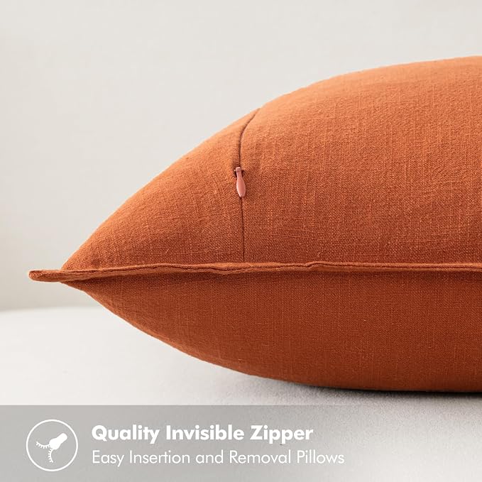 MIULEE Decorative Linen Pillow Covers 20x20 Inch Burnt Orange | Boho Farmhouse​ - Image 3