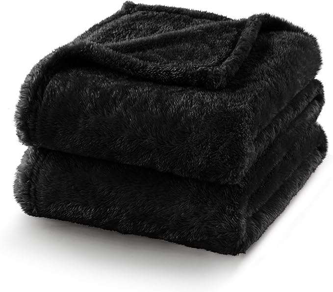 Exclusivo Mezcla Plush Fuzzy Fleece Bed Blanket Queen Size, Super Soft, Fluffy and Warm Blankets Suitable for All Seasons (Black, 90x90 Inches)