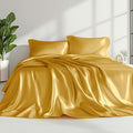Love's cabin Satin King Sheet Sets - 4 Piece Gold Silky Sheets King Size Bed with Deep Pocket, Luxury Silk Feel King Size Satin Sheet Set (1 Flat Sheet,1 Fitted Sheet,2 Pillow Cases)