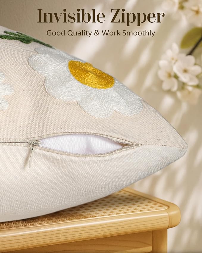 Embroidered Lumbar Pillow Cover 20x12 Inch, Flower Bee | Decorative Throw - Image 3