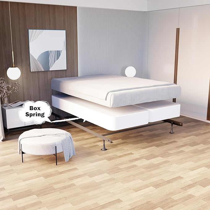 Nutan, 4-Inch Sturdy Wood Box Spring for Mattress Support - Durable and Fully Assembled, Natural Wood Foundation for Queen, White