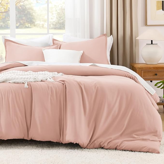 Litanika Comforters Blush Super King Size, 3 Pieces Lightweight Solid Bedding Set & Collections, All Season Fluffy Bed Set (120x120In Comforter & 2 Pillowcases)
