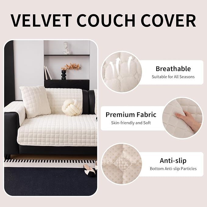 Velvet Couch Cover, Washable Sectional Sofa Cover, Anti Slip Sofa Slipcover - Image 4