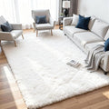 8x10 Fluffy Shag Area Rugs for Living Room Bedroom: Soft Plush Carpet White | by CarpetAddColortoYourLife