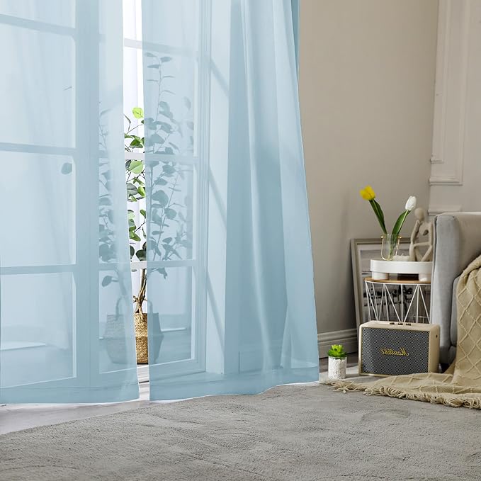 Sky Blue Sheer Curtains 78 Inches Long 2 Panels, Light Filtering Voile Solid - Image 8