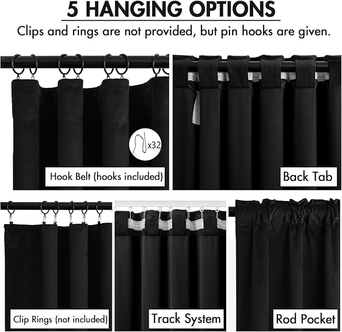 MIULEE Velvet Curtains 50W x 108L 2 Panels Black Blackout Curtains | Luxury - Image 2
