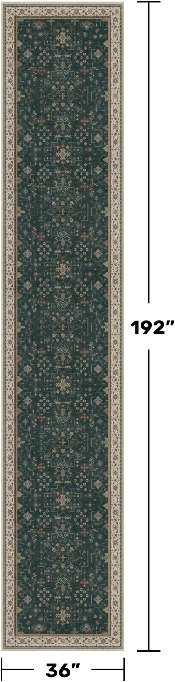 Washable Dark Green Hallway Runner Rug 16 ft Long - Image 2