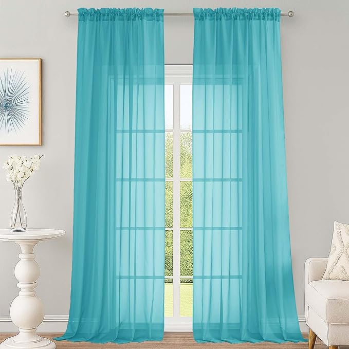 Sheer Turquoise Curtains 108 Inches Long by OWENIE