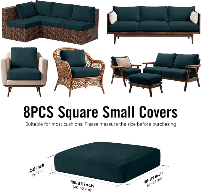 8Pcs Outdoor Cushion Covers, Stretch Patio Furniture Couch Chair Slipcovers | - Image 2