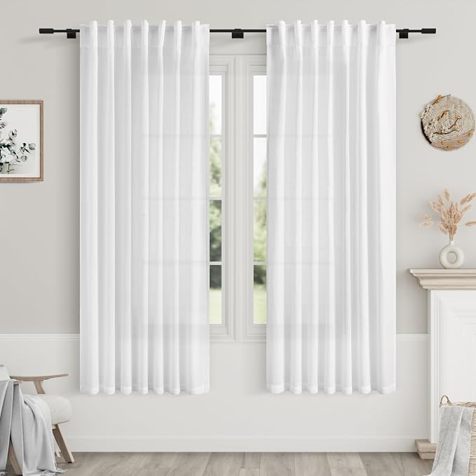 White Linen Curtains 65 Inch Length by Nanspring