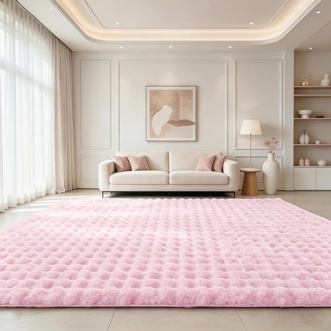Pink Rabbit Plush Rug 6'x9', Fluffy Shaggy Area Rug - Image 2