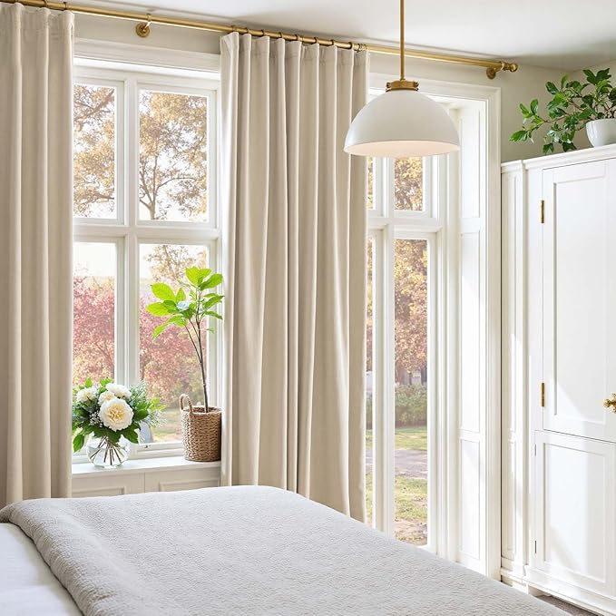 Lazzzy Velvet Blackout Curtains Thermal Insulated Room Window Drapes Super Soft Luxury Curtains for Living Room Bedroom Rod Pocket 2 Panels, Beige, 42" W x 84" L