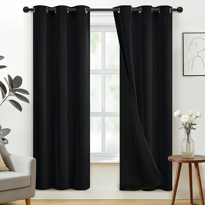 SimpleHome Black 100% Blackout Curtains Room Darkening Living Room 72 Inch | by SimpleHome