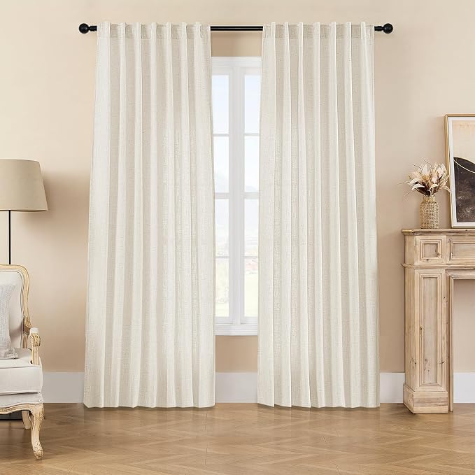 Joydeco Linen Curtains 2 Panel Set, Ivory on Linen Curtains 96 Inch Long by JOYDECO