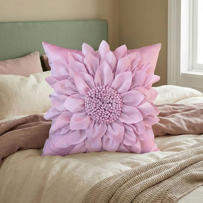 Purple Accent 3D Flower Decorative Throw Pillow Covers - Image 3