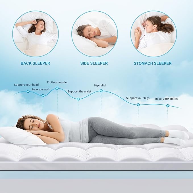 MASVIS Queen Size Dual Layer 4 Inch Memory Foam Mattress Topper, 2 Inch Gel Memory Foam and 2 Inch Cooling Pillow Top Mattress Pad Cover for Back Pain, Medium Support
