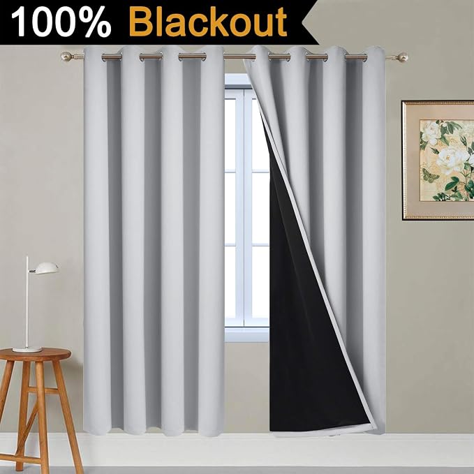Yakamok Light Grey 100% Blackout Curtains 72 Inches Long 52" Wide 2 Panel | - Image 2