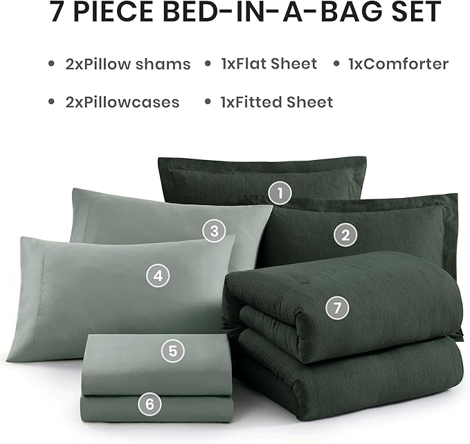 Monbix California King Comforter Set - 7 Pieces Cationic Dyeing Deep Forest Bed in a Bag Cal King Bed Sets with Comforter, Sheets, Pillowcases & Shams, Reversible Bedding Comforters Sets (108 * 92)