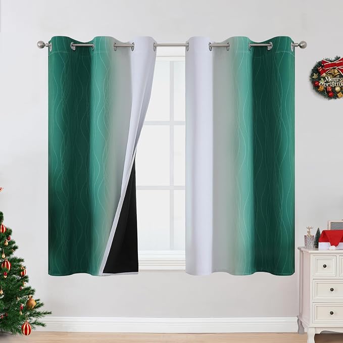Green and Greyish White Blackout Curtains 42Wx54L 2 Panels | Ombre Curtains by ESTELARTEXTILER