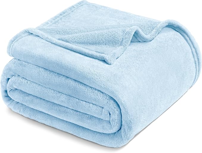 Exclusivo Mezcla Fleece Blanket Queen Size for Bed, Super Soft and Warm, All Season Use, Cozy, Plush, Lightweight, 90x90 Inches, Ice Blue