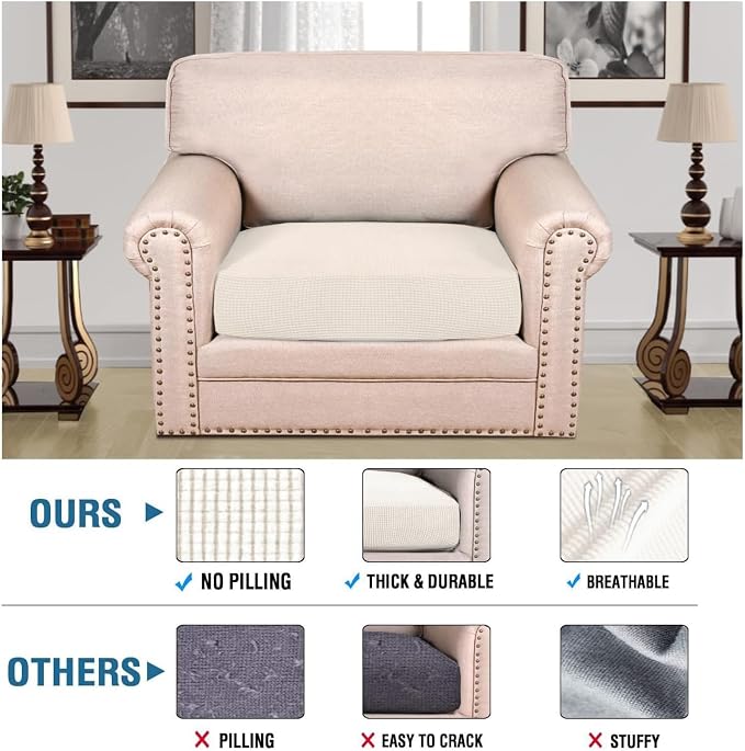 H.VERSAILTEX Super Stretch Individual Seat Cushion Covers Armchair Sofa Covers - Image 2