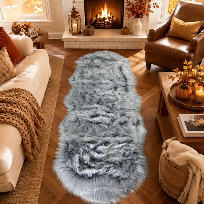 EasyJoy Faux Sheepskin Rug, 2 x 6 ft, Frosted Bottom Gray | Fluffy Faux Fur by EasyJoy