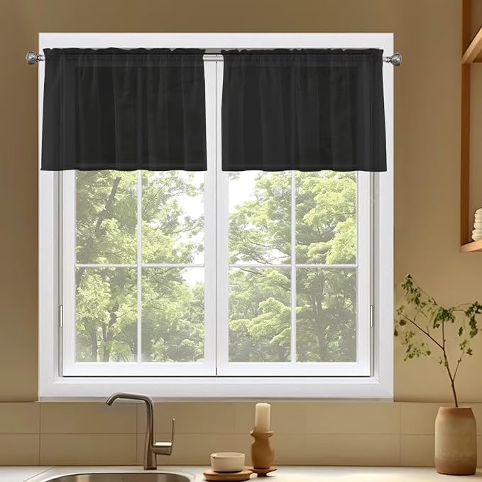 SpaceDresser Basic Rod Pocket Sheer Voile Window Curtain Panels Black 1 Pair 2 by SpaceDresser