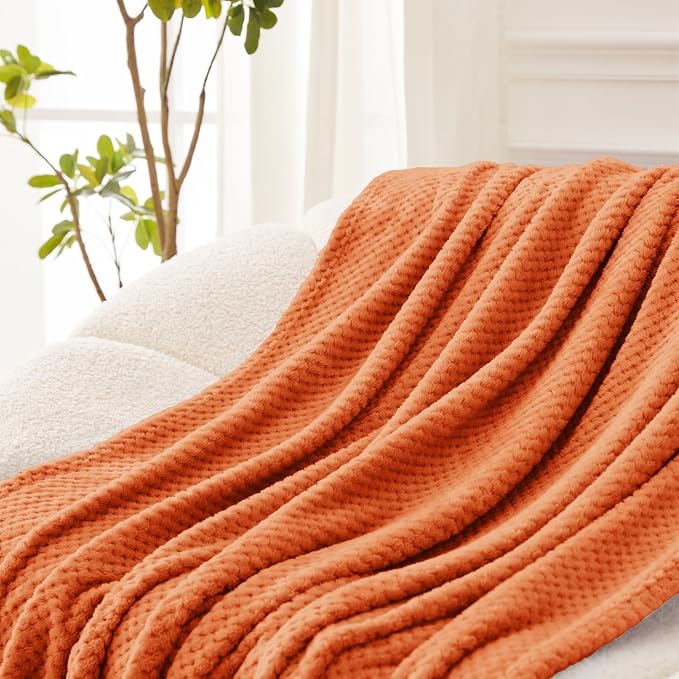 Exclusivo Mezcla Soft Waffle Fleece Bed Blanket King Size, Burnt Orange | - Image 5
