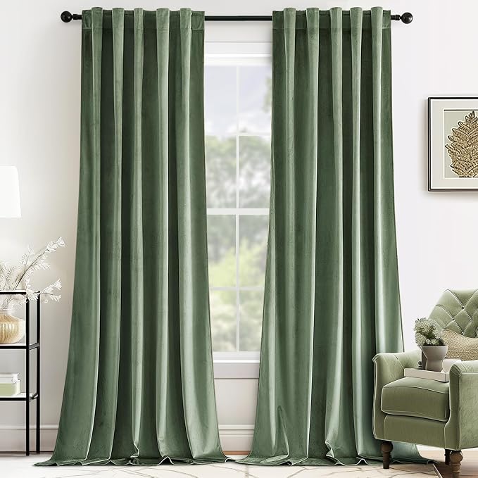 MIULEE Sage Green Velvet Curtains 52x63 inches Luxury Blackout Curtains | by MIULEE