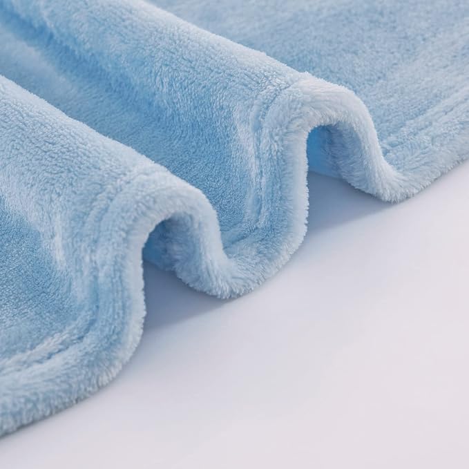 Light Blue Fleece Plush Throw Blanket 90"x90"for Couch Fuzzy Cozy Flannel | - Image 5