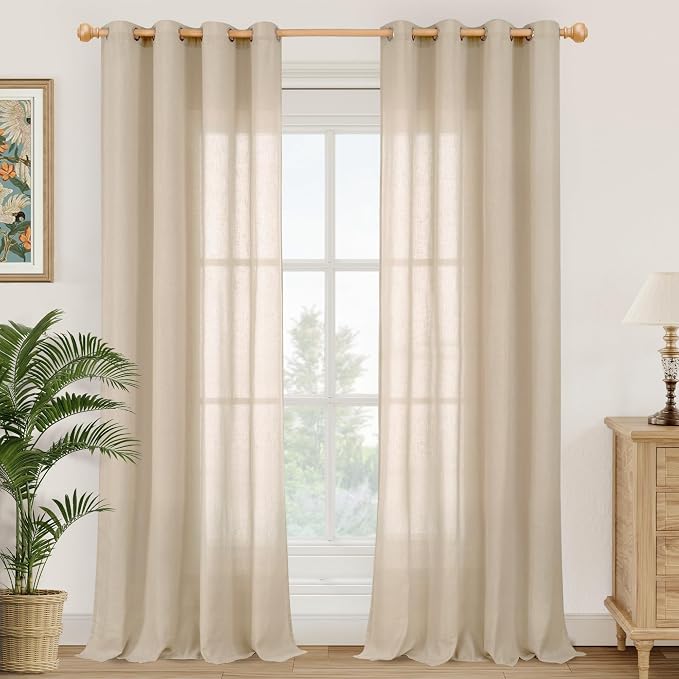 YoungsTex Tan Linen Semi Sheer Curtains 84 Inches Long by YoungsTex