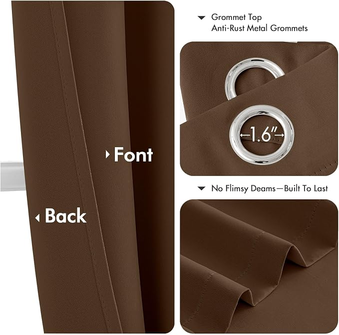 MIULEE Blackout Curtains for Bedroom 2 Panels 40 x 45 Inch Long Brown | Thermal - Image 4