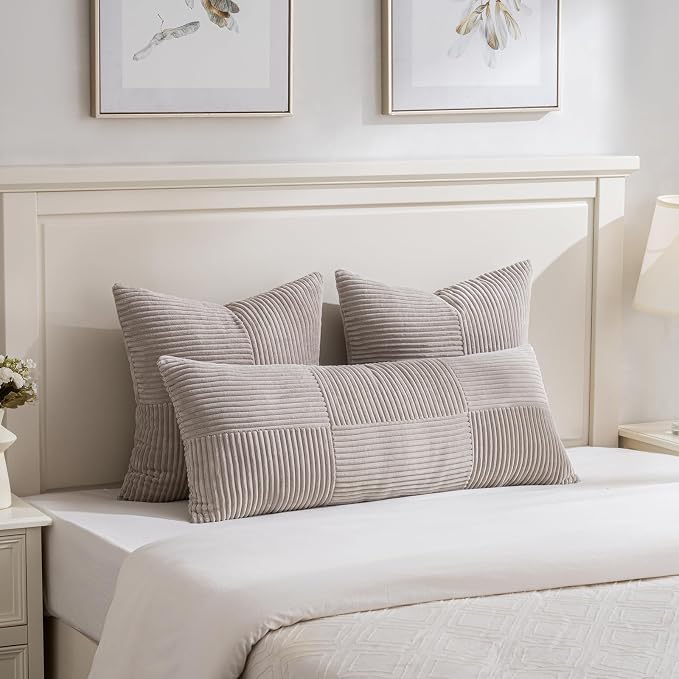 Fancy Homi Set of 2 Neutral Taupe Boho Long Lumbar Body Decorative Throw Pillow - Image 2