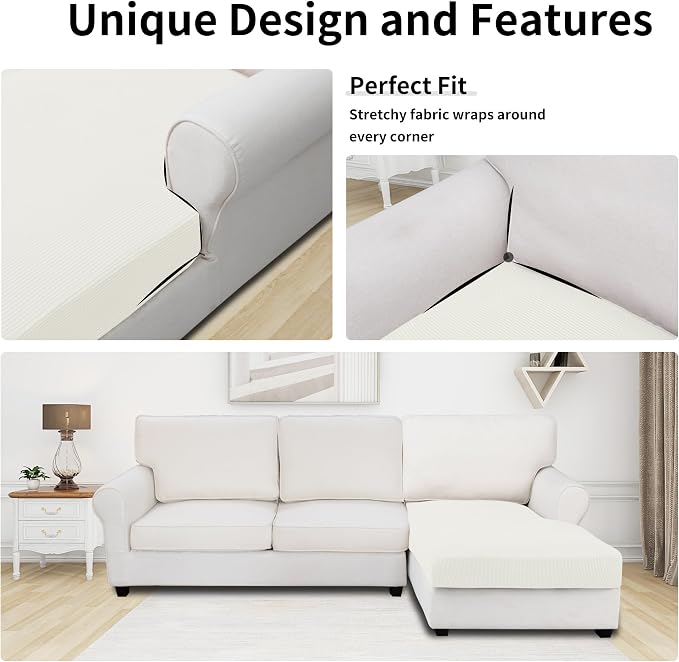 Easy-Going Stretch 1 Piece Chaise Lounge Cushion Slipcover | Sectional Couch - Image 3