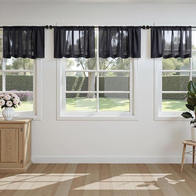 MIULEE 4 Panels Black Small Short Valance Sheer Curtains 42 x 14 Inches | Light by MIULEE