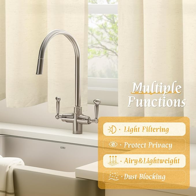 Light Beige Linen Semi Sheer Curtains 45 Inch - Image 9